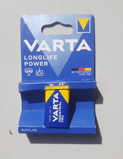 Varta Longlife Power 9V alkaline battery, also known by the Varta Type 4922 or IEC designation 6LP3146 (or 6LR61).