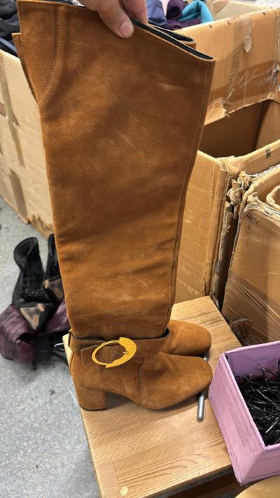 Pinko Suede Knee-High Buckle Boots (Made in Spain)