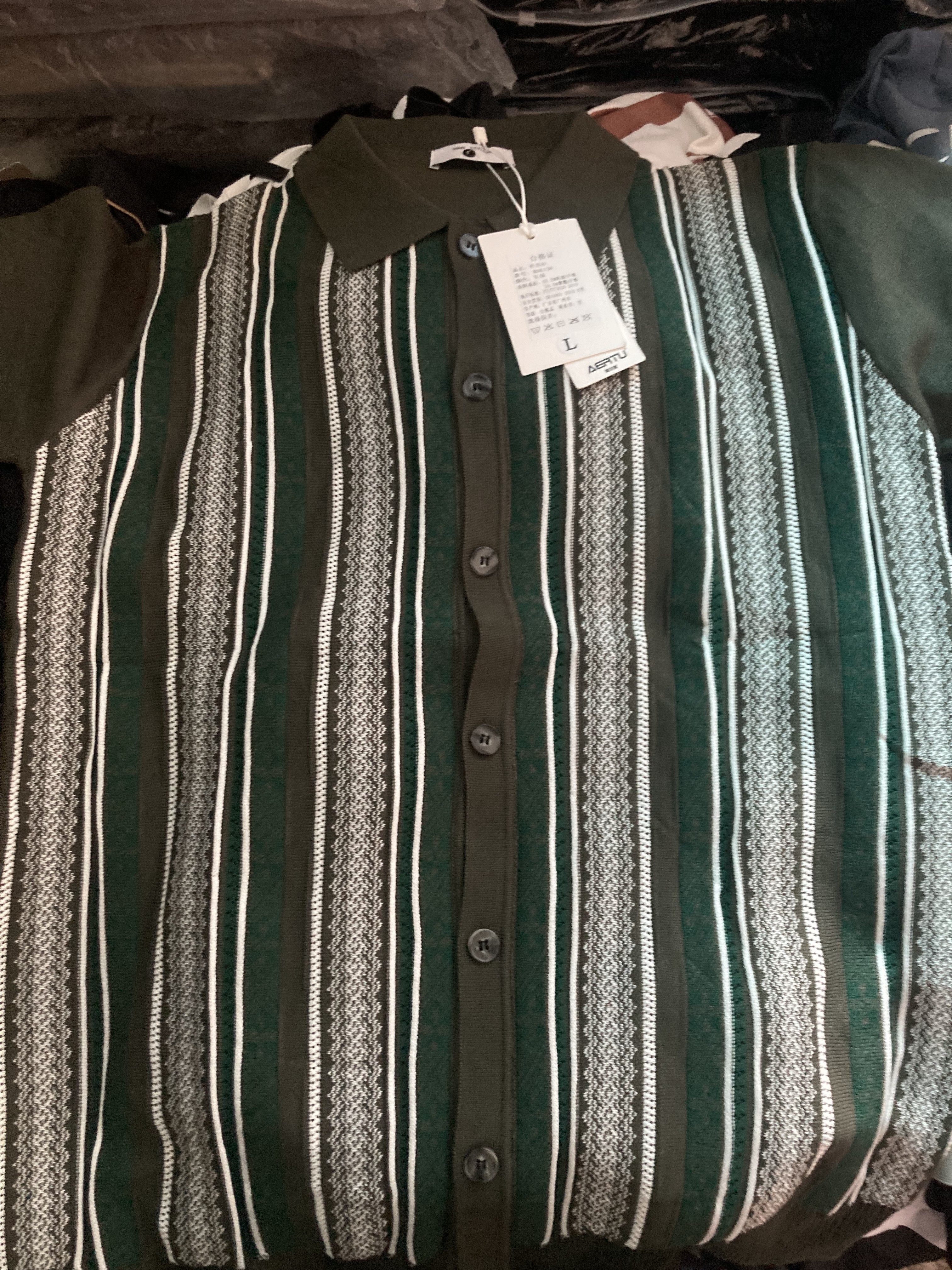Aertu Men's Vertical Striped Knitted Short-Sleeve Polo Shirt