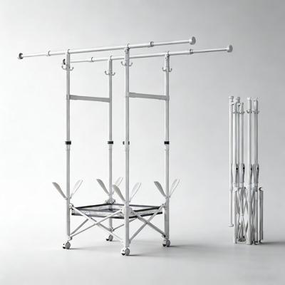 Double-rod metal drying rack የልብስ እና ጫማ መደርደሪያ