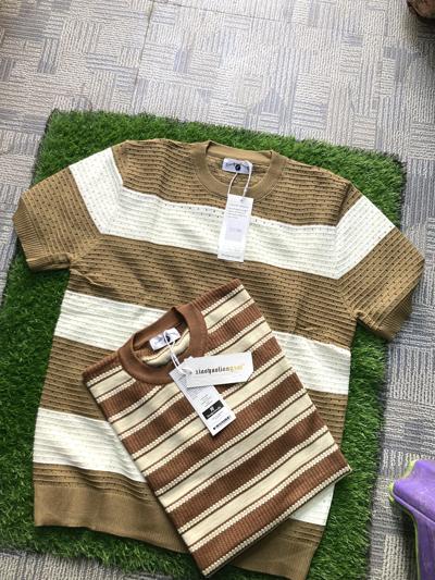 Men's Striped Knitted Short-Sleeve Crewnecks (Xiaoyaoliangzai)
