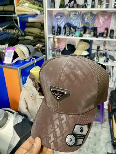 Premium Brown Monogram Metallic Badge Trucker Cap