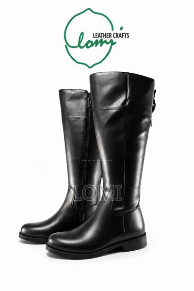 Black Leather Knee-High Boots for Women