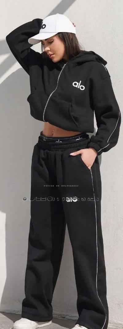 Black Alo Yoga Accolade Full Zip Hoodie Paired