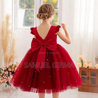 Mk-0833 Princess Girls Bow Decor Polka Dot Party Dress Size: 4-7 Years