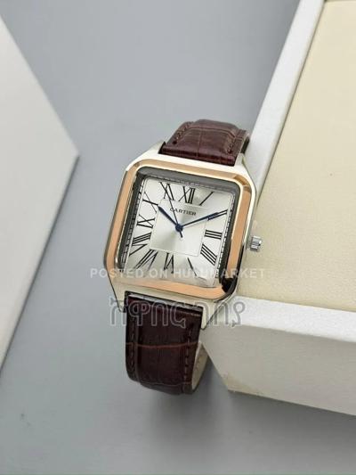 Two Tone Rose Gold Brown Leather Roman Dial Watch