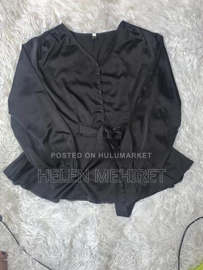 Elegant Black Satin Peplum Blouse With Waist