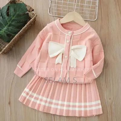 Knitted Cardigan and Pleated Skirt Set