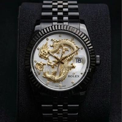 Luxury Men's Custom Rolex Black Gold Dragon Dial Watch