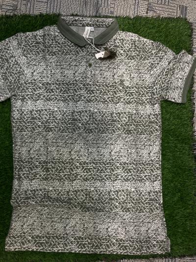 Men's Stylish Olive Green Geometric Patterned Polo Shirt