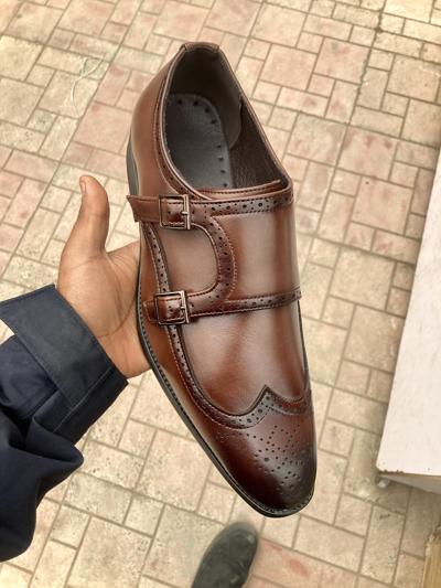 Double Monk Strap Leather Dress Shoes: