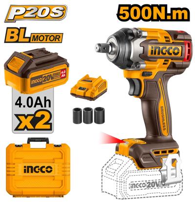 Ingco brushless chargable  impact wrench 20v 500Nm