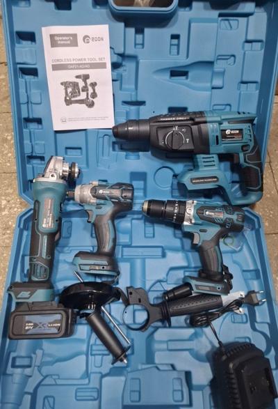 ኤዶን (EDON) 21V ባለ 4 አካል የቻርጅ መሳርያዎች ሴት / Combo Kit (ሀመር + ግራይንደር + ድሪል + ወረንች)