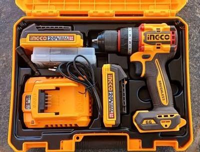 ኢንኮ (INGCO) 20V ብሩሽሌስ የቻርጅ ድሪል እና ሀመር (66Nm Heavy Duty)