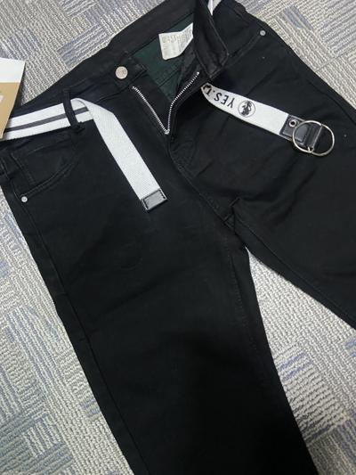 Premium Jet-Black Belted Men's Stretch Jeans – Brand New